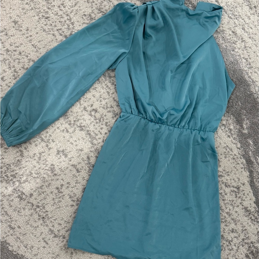 Teal One-Shoulder Long-Sleeve Dress